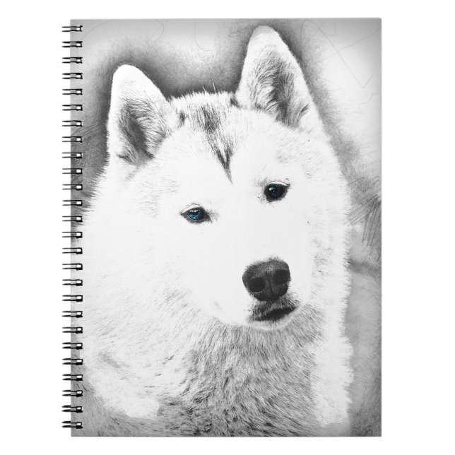 Caderno Espiral Husky Siberiano Branco com Olhos Azuis - Desenho d (Frente)