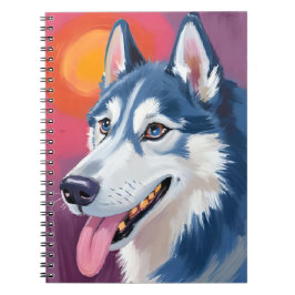 Caderno Espiral Husky Siberiano | Pintura de Retrato de Cachorro
