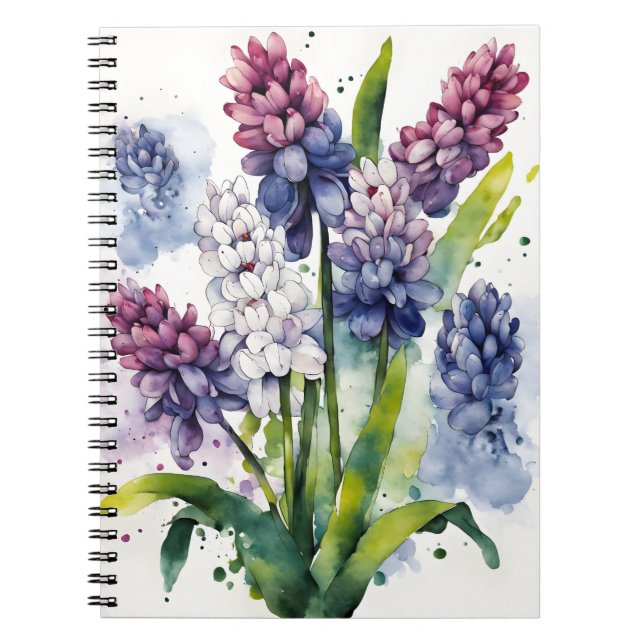 Caderno Espiral Hyacinth - Watercolor flowers (Frente)