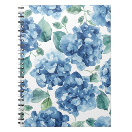 Caderno Espiral Hydrangea Blues | Padrão de Flor de Flores em Aqua