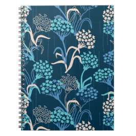 Caderno Espiral Hydrangea Floral Estilizada - Azul Elegante