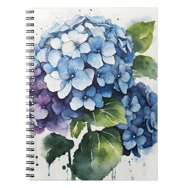 Caderno Espiral Hydrangea - Watercolor flowers (Frente)