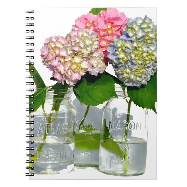 Caderno Espiral Hydrangeas e Mason jar (Frente)