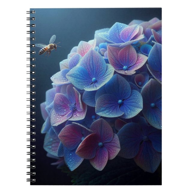 Caderno Espiral Hydrangeas Floral Purple e Blue (Frente)