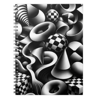 Caderno Espiral Hypnotic Monochrome Geometry – 3D Optical Illusion