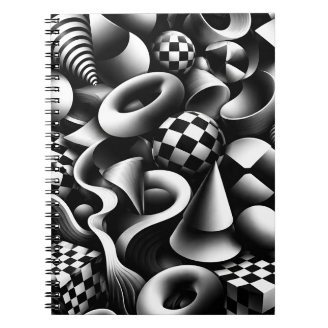 Caderno Espiral Hypnotic Monochrome Geometry – 3D Optical Illusion (Frente)
