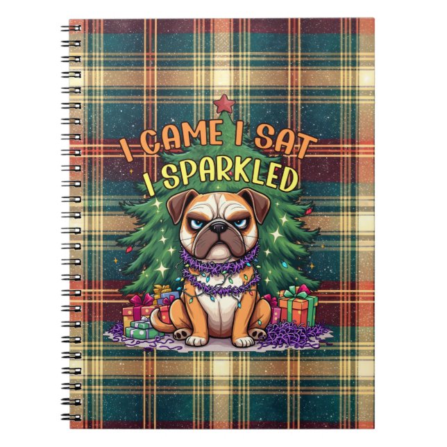 Caderno Espiral I Came I Sat I Sparkled Funny Christmas Bulldog (Frente)