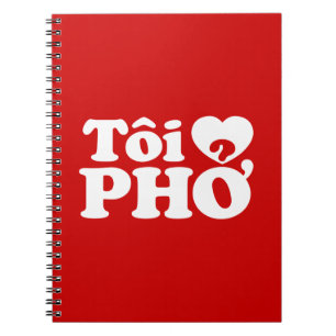 Caderno Espiral I Heart (Love) Pho (Tôi→ PHỞ) Língua vietnam