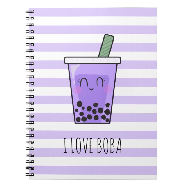 Caderno Espiral I Love Boba Kawaii Bubble Tea Taro Ube Purple  (Frente)