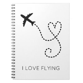 Caderno Espiral I Love Flying Heart Airplanes Pilot Flight Fun 