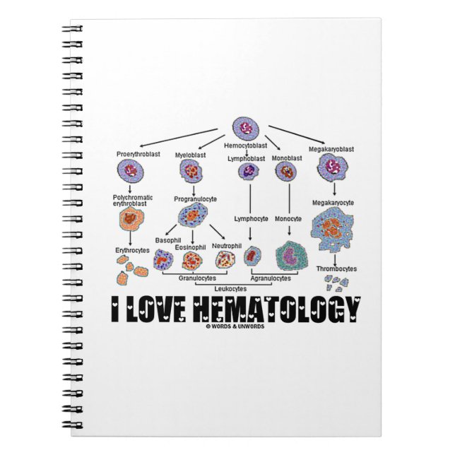 Caderno Espiral I Love Hematology (Linhagem De Células Sanguíneas) (Frente)