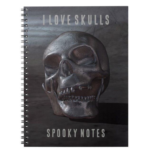 Caderno Espiral I Love Skulls. Spooky Notes. Smiling skull (Frente)