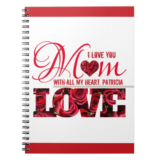 Caderno Espiral I Love You Mom Beautiful & Modern Typography (Frente)