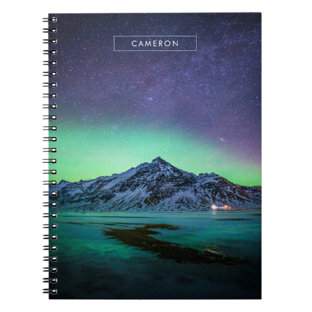 Caderno Espiral Ice & Snow | Aurora Borealis Milky Way Iceland (Frente)