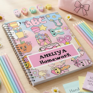 Caderno Espiral Ícones ABC Pastel Personalizados para Volta às Aul