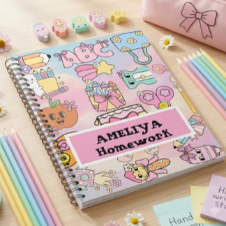 Caderno Espiral Ícones ABC Pastel Personalizados para Volta às Aul