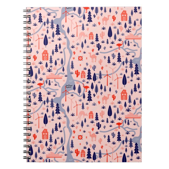 Caderno Espiral Ícones australianos, padrão decorativo perfeito. (Frente)