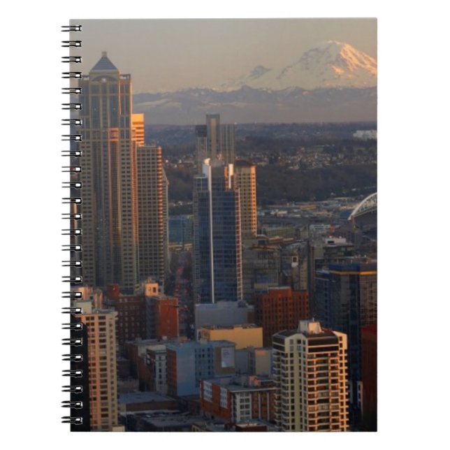 Caderno Espiral Ideia aérea da skyline 2 da cidade de Seattle (Frente)