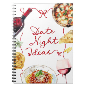 Caderno Espiral Ideias de Noite de Encontro com Pizza de Vinho Ita