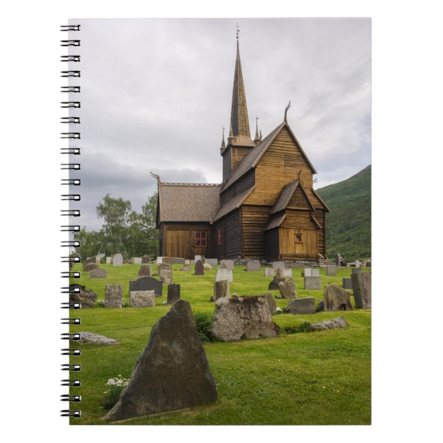 Caderno Espiral Igreja do Stave com o cemitério em Noruega (Frente)