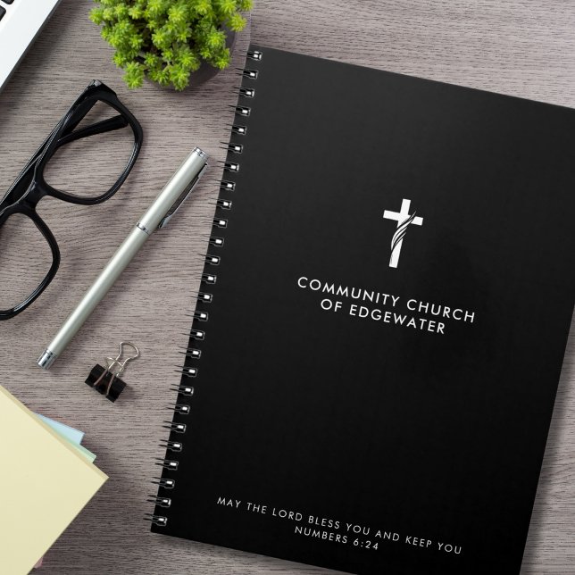 Caderno Espiral Igreja Personalizada Sermon Moderna Cruz Negra Fé (Criador carregado)