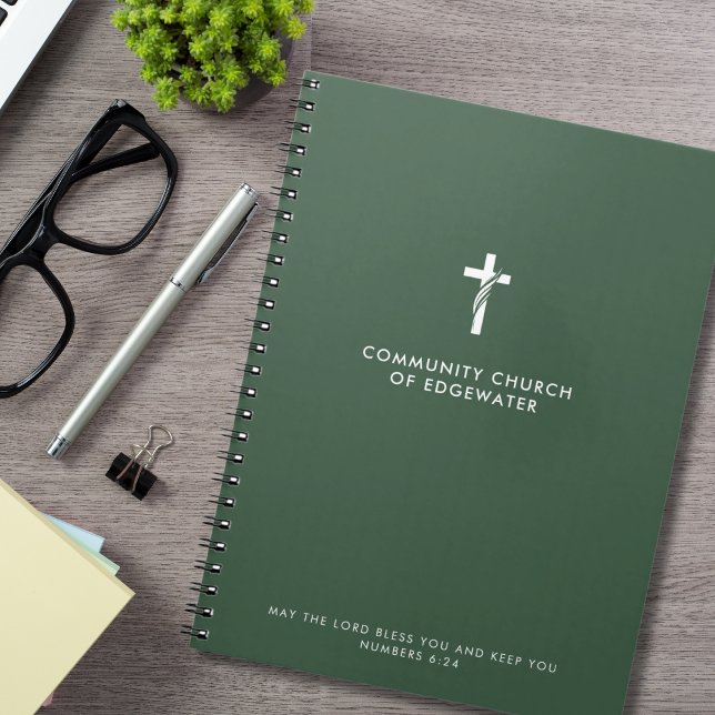 Caderno Espiral Igreja Personalizada Sermon Moderna Cruz Verde Fé (Criador carregado)