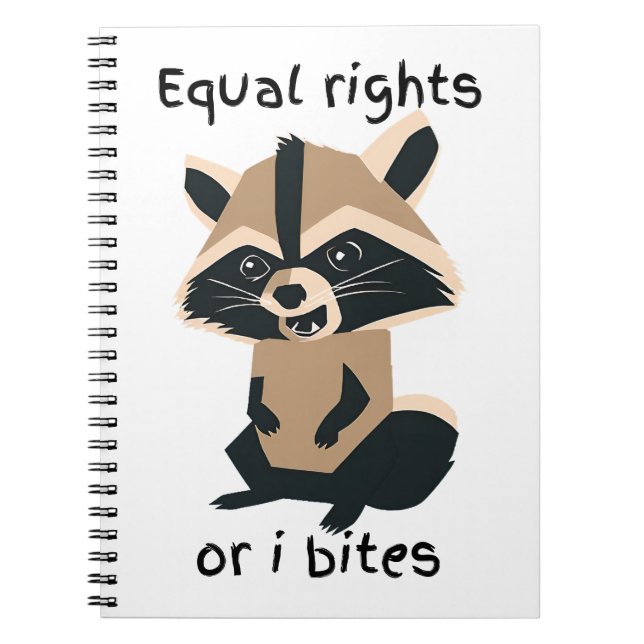 Caderno Espiral Iguais Direitos Ou Eu Mordo Raccoon (Frente)