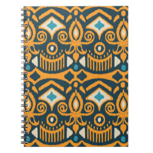 Caderno Espiral Ikat artesanal: padrão étnico de tecido