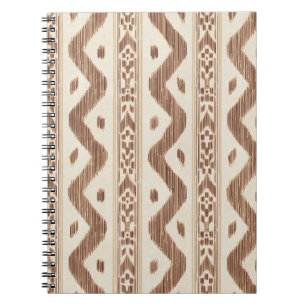 Caderno Espiral Ikat Marrom, Faixa Fina Tecida em Creme