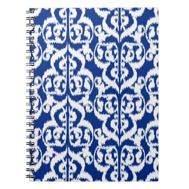 Caderno Espiral Ikat Moorish Damask - azul de cobalto e branco (Frente)