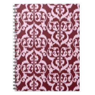 Caderno Espiral Ikat Moorish Damask - burgundy e rosa