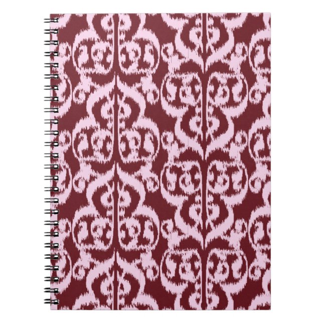 Caderno Espiral Ikat Moorish Damask - burgundy e rosa (Frente)