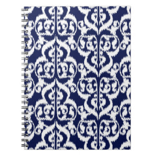 Caderno Espiral Ikat Moorish Damask - indigo e branco
