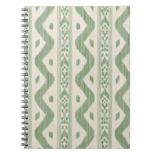 Caderno Espiral Ikat Verde Musgo, Listra Fina em Creme