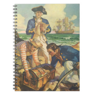 Caderno Espiral Ilha do Tesouro, Contos de Fadas Piratas Vintage
