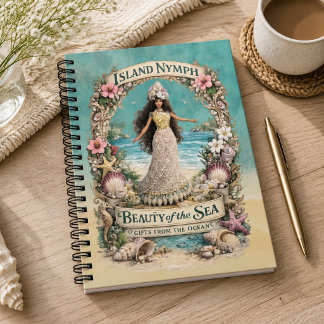 Caderno Espiral Ilha Ninfa Arte Fantasia Espiritual Tropical Oceân