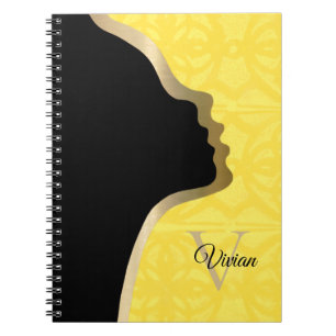 Caderno Espiral Iluminando O Batik Amarelo Preto E O Nome Do Rosto