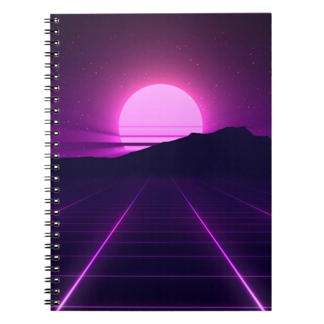 Caderno Espiral Ilusão de Fundo Retroativo 80s com elementos 3D (Frente)