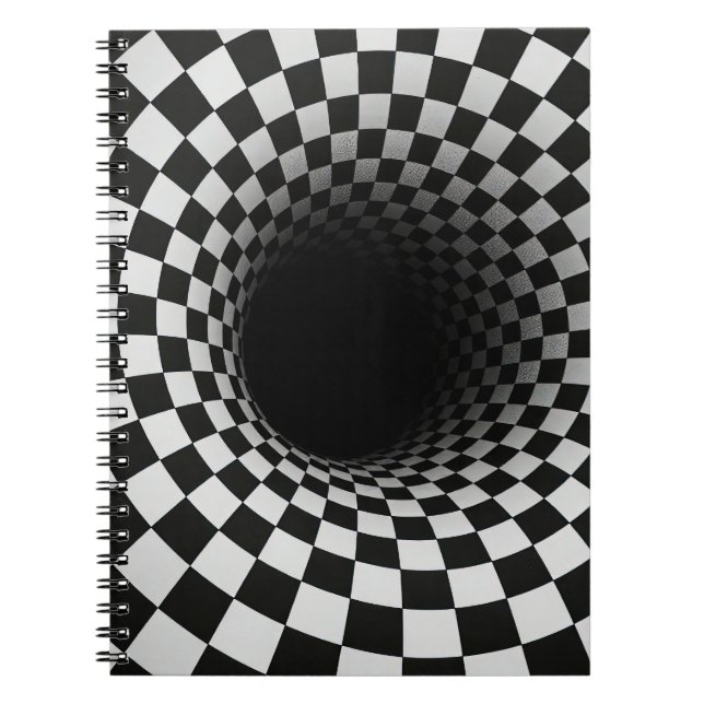 Caderno Espiral Ilusão Óptica de Túnel Preto e Branco (Frente)