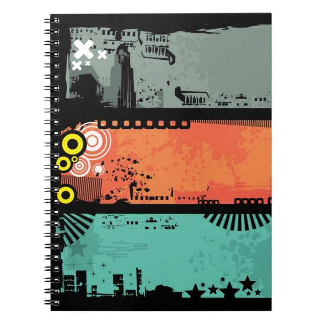 Caderno Espiral Ilustração 2 das bandeiras do Grunge (Frente)