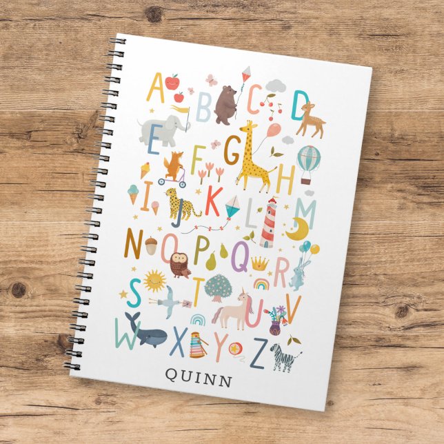 Caderno Espiral Ilustração ABC Alfabeto Crianças Fofas c/ Nome (Criador carregado)