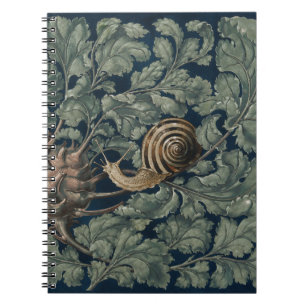 Caderno Espiral Ilustração Antiga de Caracol Botânico Art Nouveau