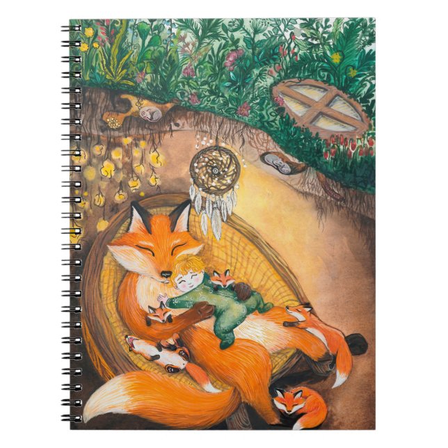 Caderno Espiral ilustração aquarela de uma raposa de pai de toca n (Frente)