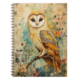 Caderno Espiral Ilustração artística de uma coruja-barn,