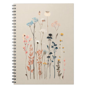 Caderno Espiral Ilustração Botânica Colorida de Flor Selvagem