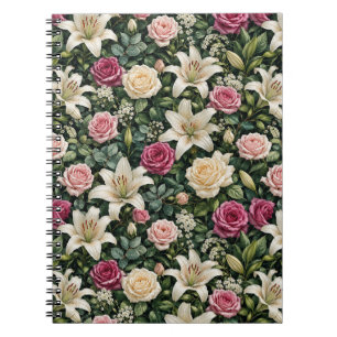 Caderno Espiral Ilustração Botânica Floral de Magnólia Luxuriante