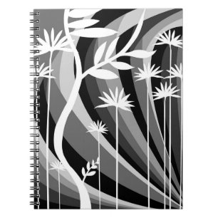 Caderno Espiral Ilustração Botânica Preta e Branca Curvada Para