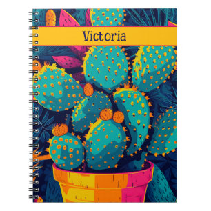 Caderno Espiral Ilustração Brilhante de Neon Cactus Vibrant no Sud
