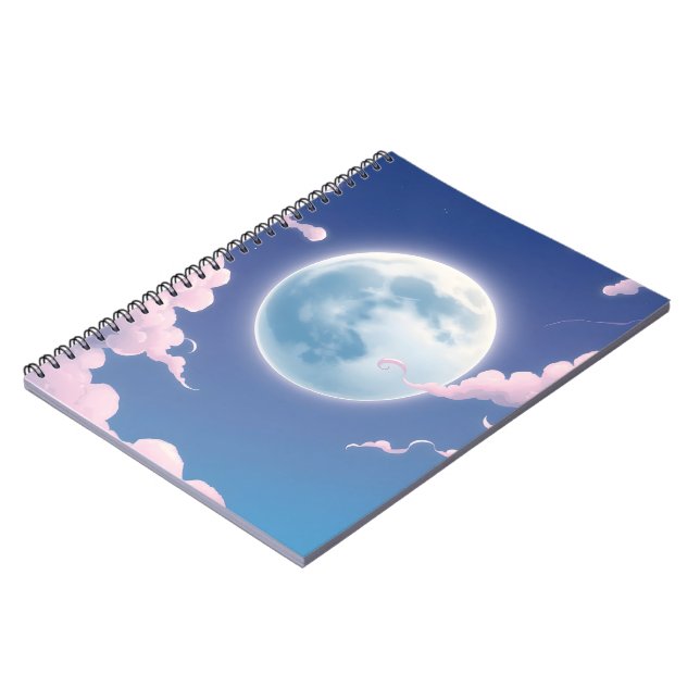 Caderno Espiral Ilustração caprichosa e fofa da lua no céu noturno (Left Side)