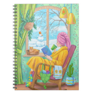 Caderno Espiral Ilustração caseira aconchegante do inverno